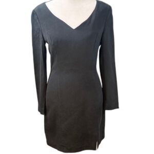 Hugo Buscati Collection 100% Silk Dress Size 6 Black V-Neck Long Sleeve Vintage